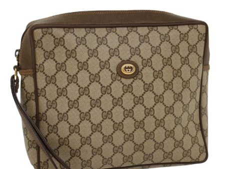 GUCCI GG Canvas Clutch Bag PVC Leather Beige yb355 Online