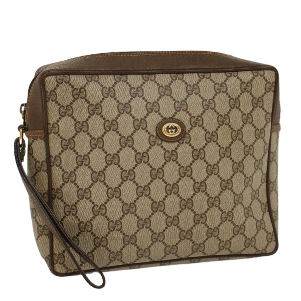 GUCCI GG Canvas Clutch Bag PVC Leather Beige yb355 Online