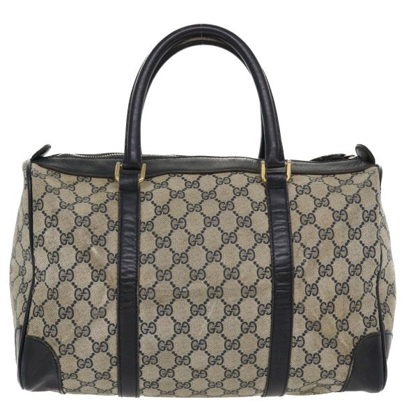 GUCCI GG Canvas Boston Bag PVC Leather Gray Navy th3293 Online