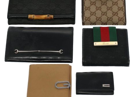 GUCCI GG Canvas Web Sherry Line Wallet Leather Canvas 6Set Black bs8523 Fashion