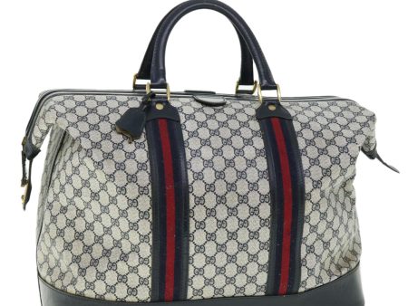 GUCCI GG Canvas Sherry Line Boston Bag PVC Leather Gray Red Navy 50793 Cheap