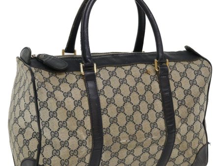 GUCCI GG Canvas Boston Bag PVC Leather Gray Navy th3293 Online