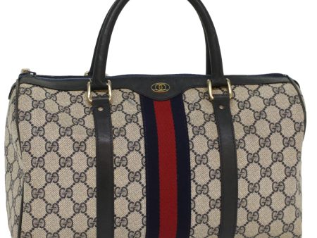 GUCCI GG Canvas Sherry Line Boston Bag Gray Red Navy 54384 For Cheap