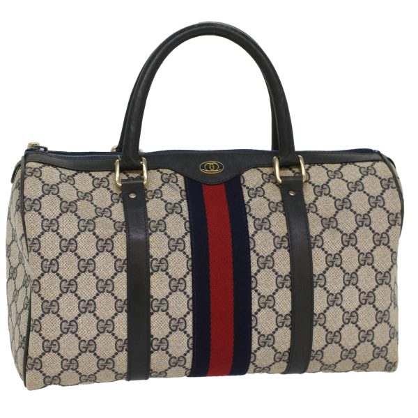 GUCCI GG Canvas Sherry Line Boston Bag Gray Red Navy 54384 For Cheap