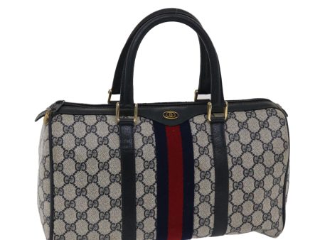 GUCCI GG Canvas Sherry Line Boston Bag Gray Red Navy 012•3842•58 bs7178 For Sale