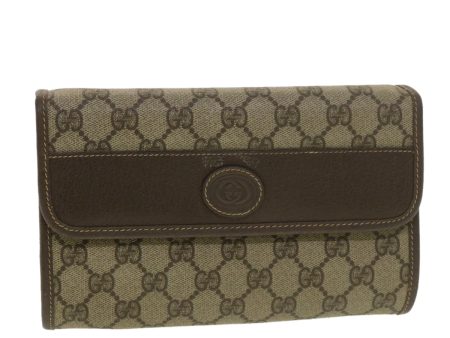 GUCCI GG Canvas Clutch Bag PVC Leather Beige 39307 Hot on Sale