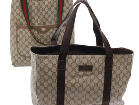 GUCCI GG Canvas Web Sherry Line Shoulder Bag PVC Leather 2Set Beige am4903 Online Sale