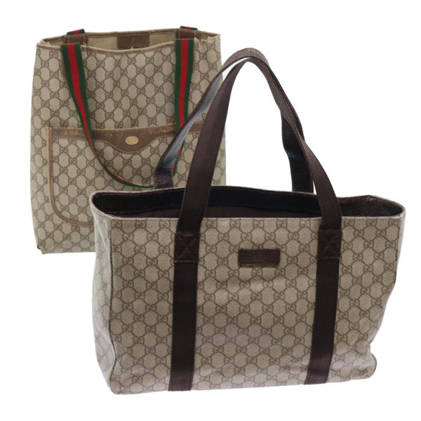 GUCCI GG Canvas Web Sherry Line Shoulder Bag PVC Leather 2Set Beige am4903 Online Sale