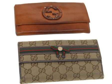 GUCCI GG Canvas Web Sherry Line Long Wallet 2Set Beige Brown Red yt976 Discount