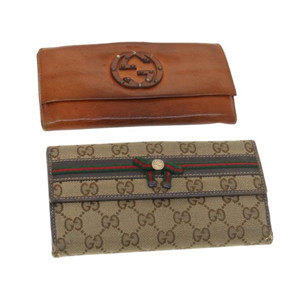 GUCCI GG Canvas Web Sherry Line Long Wallet 2Set Beige Brown Red yt976 Discount